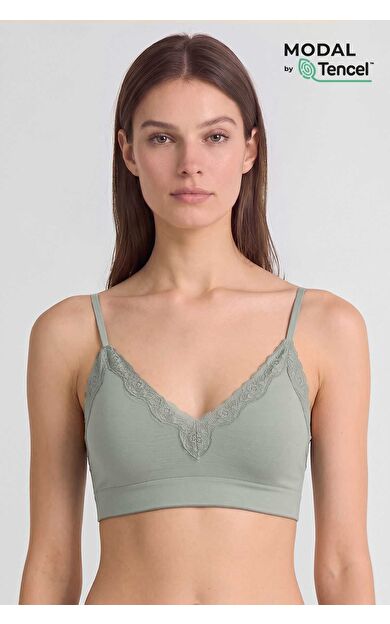 Mısırlı Kadın Modal Dantelli Seamless Bralet Çağla Yeşili