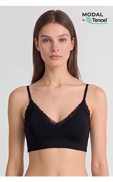 Mısırlı Kadın Modal Dantelli Seamless Bralet Siyah