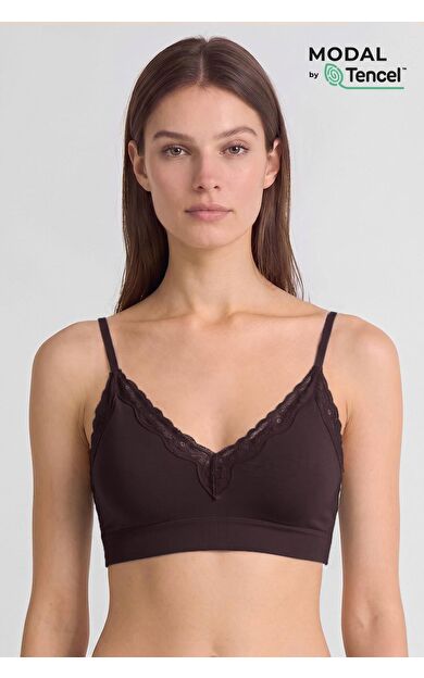 Mısırlı Kadın Modal Dantelli Seamless Bralet Acı Kahve