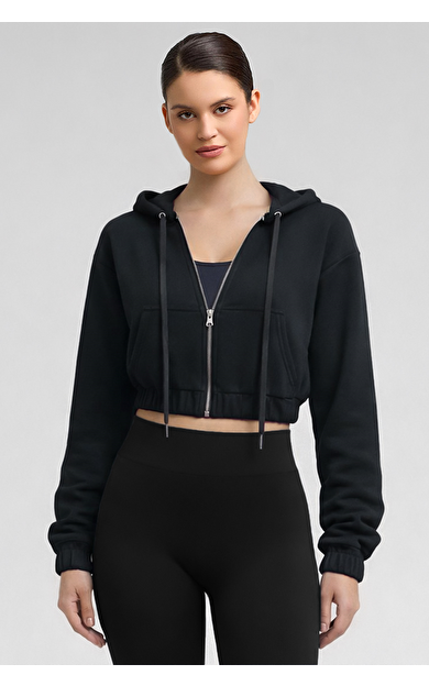 Mısırlı Kadın Modal Fermuarlı Crop Sweatshirt Atrasit