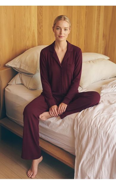 Mısırlı Kadın Modal Kaşkorse Gömlek Pijama Takım Vişne Çürüğü
