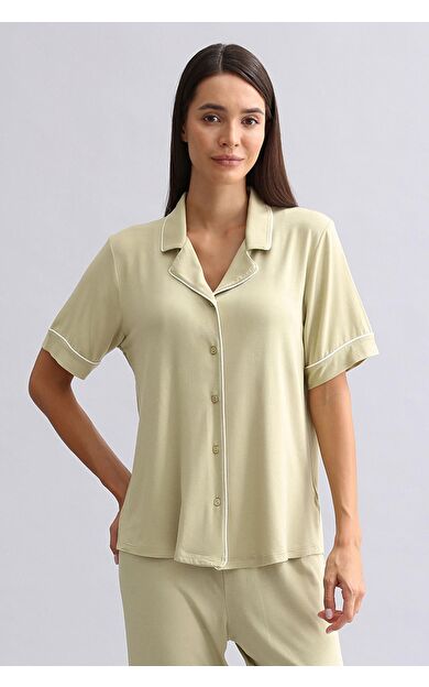 Mısırlı Kadın Modal Kısa Kollu Gömlek Adaçayı Yeşili