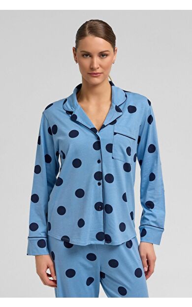 Mısırlı Kadın Modal Örme Puantiyeli Gömlek Bebe Mavisi