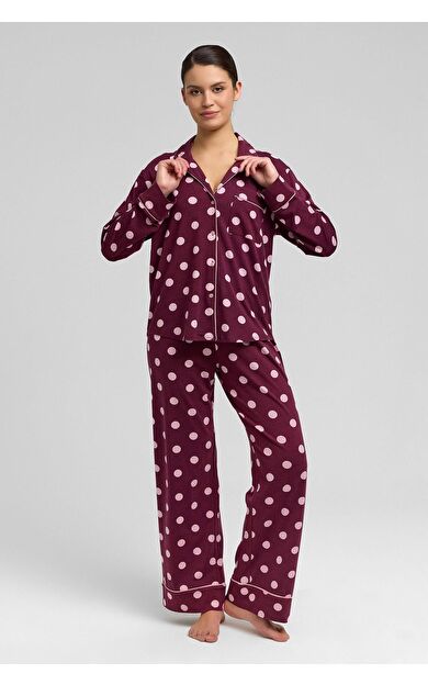 Mısırlı Kadın Modal Puantiyeli Pijama Takımı Bordo