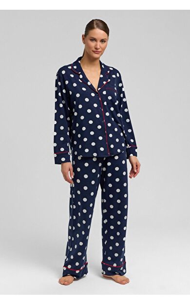 Mısırlı Kadın Modal Puantiyeli Pijama Takımı Lacivert