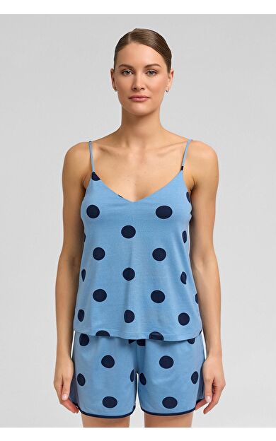 Kadın Modal Puantiyeli İp Askılı Pijama Üst Bebe Mavisi
