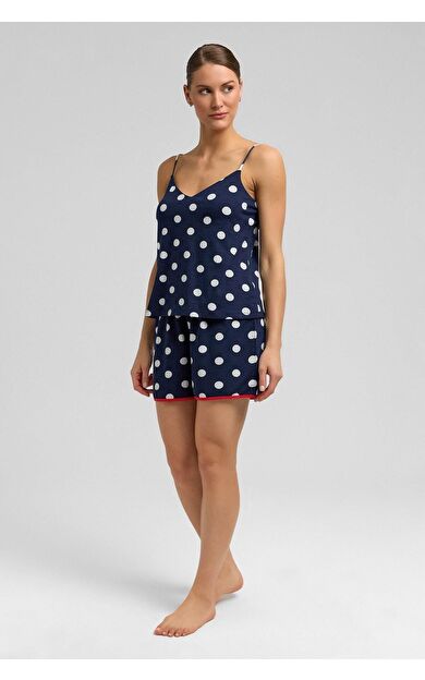 Mısırlı Kadın Modal Puantiyeli İp Askılı Şort Takımı Lacivert
