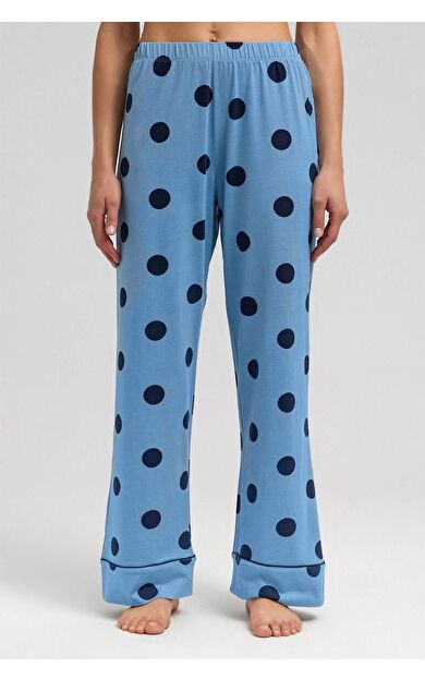 Mısırlı Kadın Modal Örme Puantiyeli Pijama Alt / Pantolon Bebe Mavisi