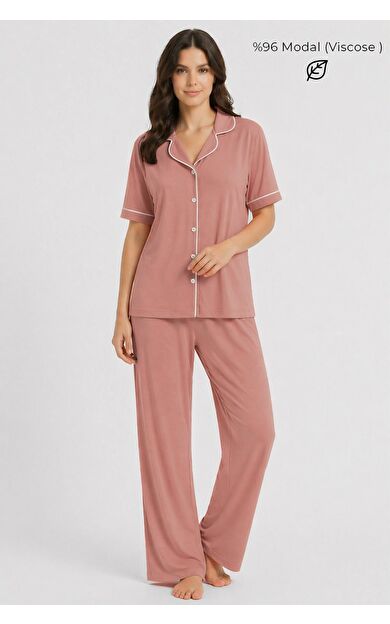 Mısırlı Kadın Modal Pijama Takım Açık Pembe
