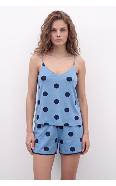 Mısırlı Kadın Modal Puantiyeli Askılı Şort İkili Takım Bebe Mavisi
