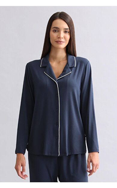 Mısırlı Kadın Modal Uzun Kollu Gömlek Gece Mavisi