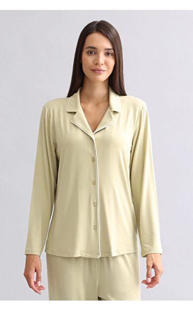 Mısırlı Kadın Modal Uzun Kollu Gömlek Adaçayı Yeşili
