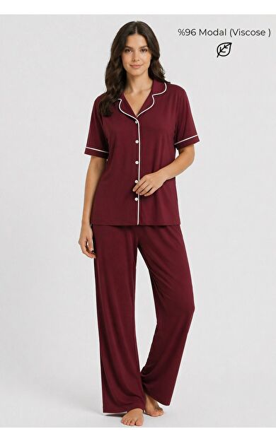 Mısırlı Kadın Modal Pijama Takım Bordo