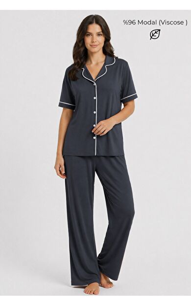 Mısırlı Kadın Modal Pijama Takım Antrasit