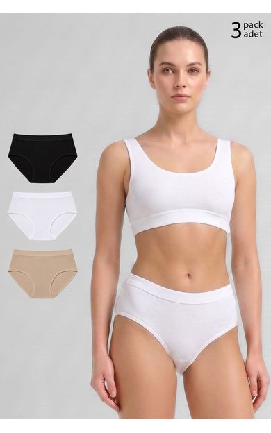 Mısırlı Kadın Modal&Pamuklu HERA Brief Gizli Lastikli Üçlü Slip Külot Siyah-Ten-Ekru