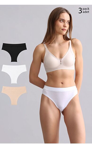 Mısırlı Kadın Modal&Pamuklu  HERA Gizli Lastikli Üçlü Tanga Siyah-Ten-Ekru