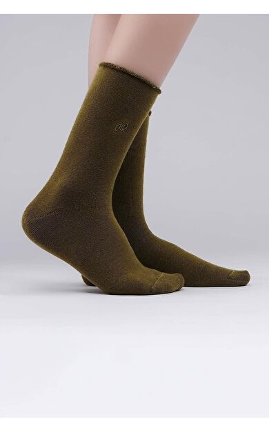 Mısırlı Kadın Organik Pamuklu Havlu Tekli Soket Çorap Haki