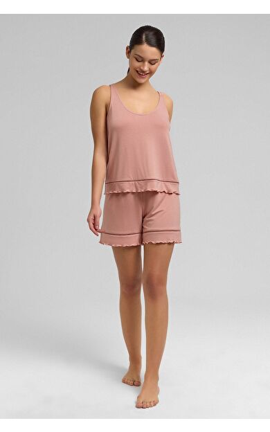 Mısırlı Kadın Örme Askılı Short Takım Somon