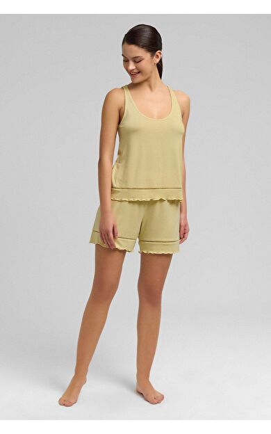 Mısırlı Kadın Örme Askılı Short Takım Açık Sarı
