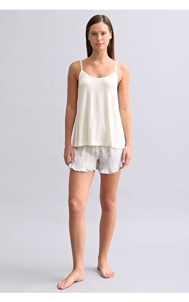 Mısırlı Kadın Örme İp Askılı Biye Detaylı Atlet Ekru