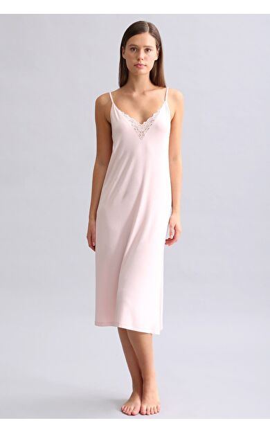 Mısırlı Kadın Örme İp Askılı Dantel Detaylı Geceklik Açık Pembe