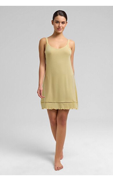 Mısırlı Kadın Örme İp Askılı Gecelik Açık Sarı