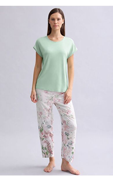 Mısırlı Kadın Örme Kısa Kol T-Shirt Yeşil