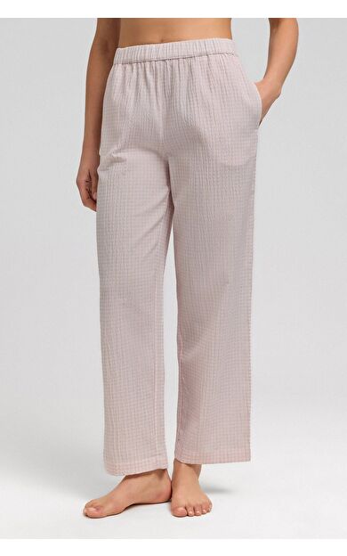 Mısırlı Kadın Pamuk Ekoseli Alt Pijama Açık Pembe