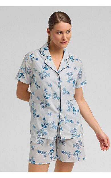 Mısırlı Kadın Pamuk Gömlek Pijama Beyaz