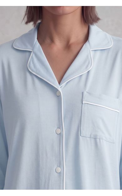Mısırlı Kadın Pamuk Karışımlı Düz Pijama Takım Mavi