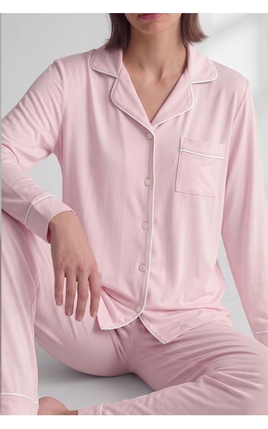 Mısırlı Kadın Pamuk Karışımlı Düz Pijama Takım Pudra