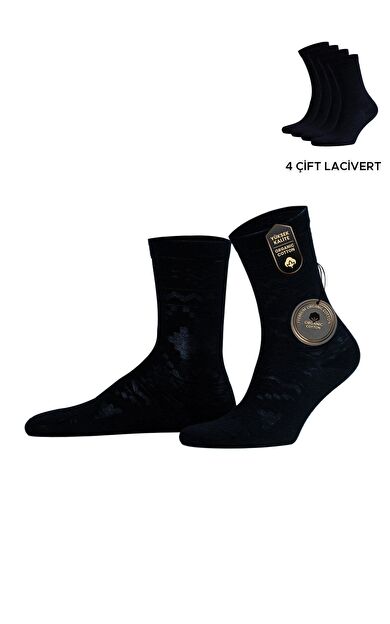 Mısırlı Kadın Pamuklu 4 Çift Motif Desenli Soket Çorap Lacivert