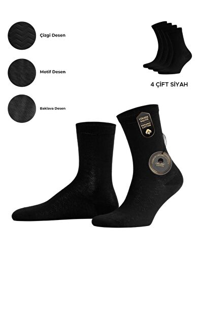 Mısırlı Kadın Pamuklu 4 Çift Motif Desenli Soket Çorap Siyah