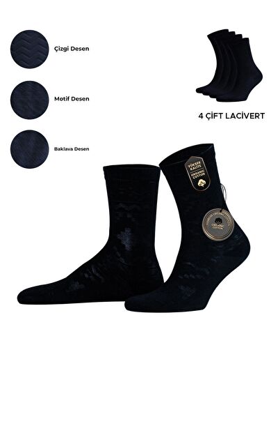 Mısırlı Kadın Pamuklu 4 Çift Motif Desenli Soket Çorap Lacivert
