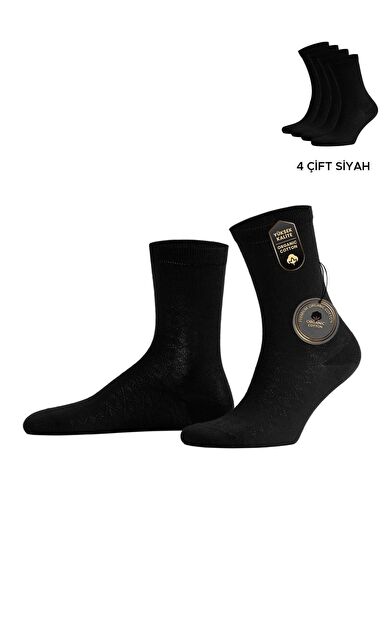 Mısırlı Kadın Pamuklu 4 Çift Motif Desenli Soket Çorap Siyah