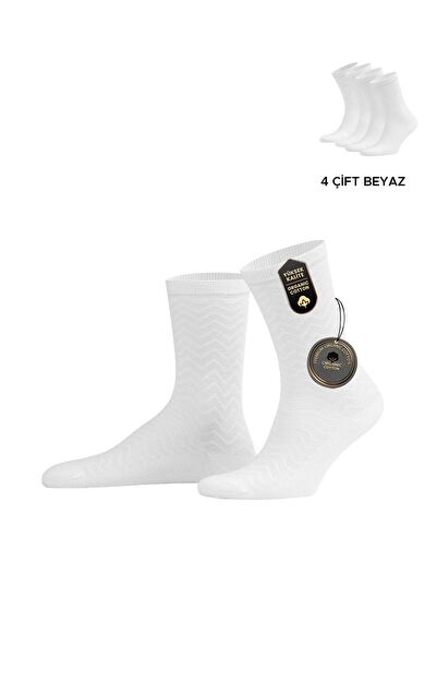 Mısırlı Kadın Pamuklu 4 Çift Motif Desenli Soket Çorap Beyaz