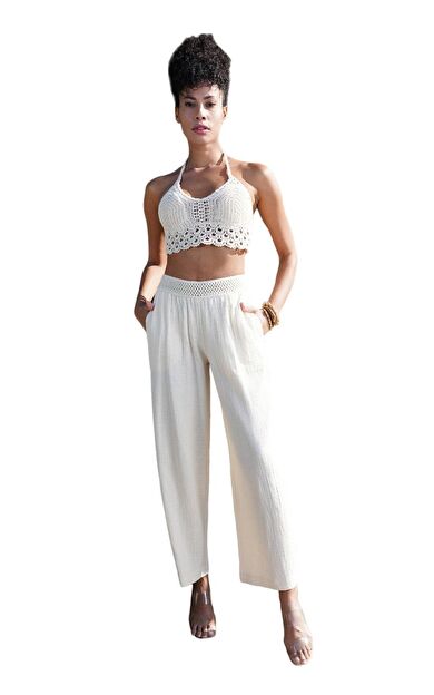 Mısırlı Kadın Pamuklu Büstiyer İkili Takım Bej