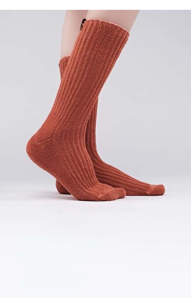 Mısırlı Kadın Pamuklu Havlu Tekli Soket Çorap Kiremit