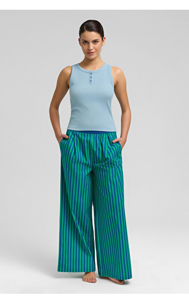 Mısırlı Kadın Pamuklu Kaşkorse Ön Patlı Atlet Açık Mavi