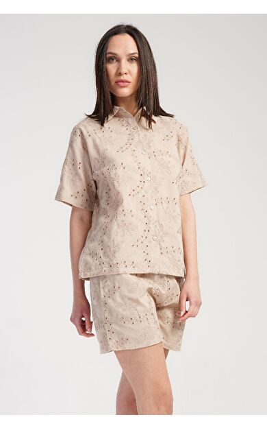Mısırlı Kadın Pamuklu Kısa Kollu Şort Takımı Espresso