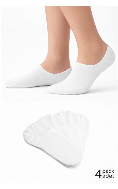 Mısırlı Kadın Pamuklu Süper Fit 4'Lü Sneaker Çorap Beyaz