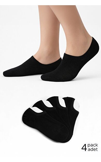 Mısırlı Kadın Pamuklu Süper Fit 4'Lü Sneaker Çorap Siyah