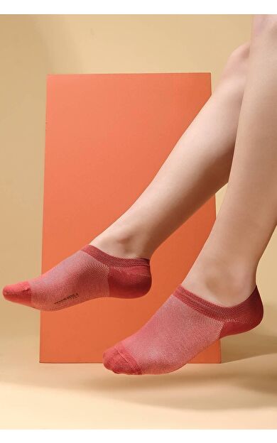 Mısırlı Kadın Pamuklu Tekli Yazlık No Show Çorap Kiremit
