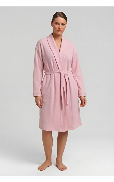 Mısırlı Kadın Pamuklu Waffle Kısa Sabahlık Açık Pembe