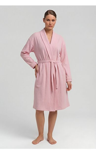 Mısırlı Kadın Pamuklu Waffle Kısa Sabahlık Açık Pembe