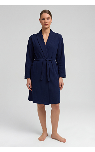 Mısırlı Kadın Pamuklu Waffle Kısa Sabahlık Lacivert