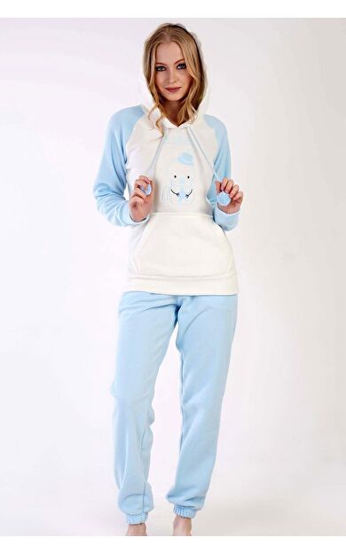Mısırlı Kadın Polar Uzun Kollu Pijama Takımı Mavi