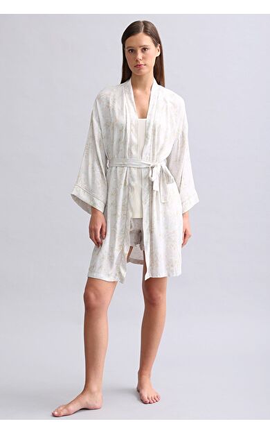 Mısırlı Kadın Saten Kısa Sabahlık Gri