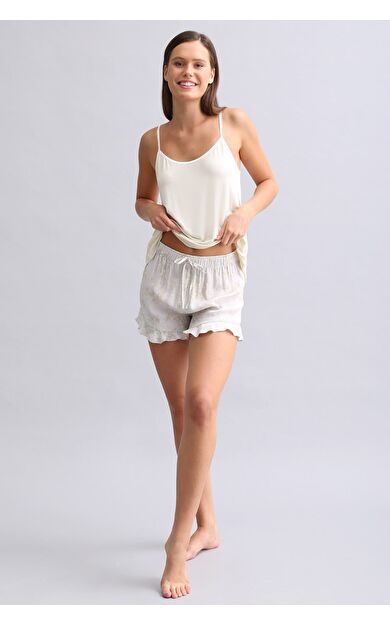 Mısırlı Kadın Saten Mini Şort Gri