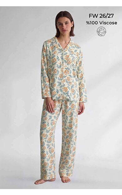 Mısırlı Kadın Saten Papatya Pijama Takım Desenli